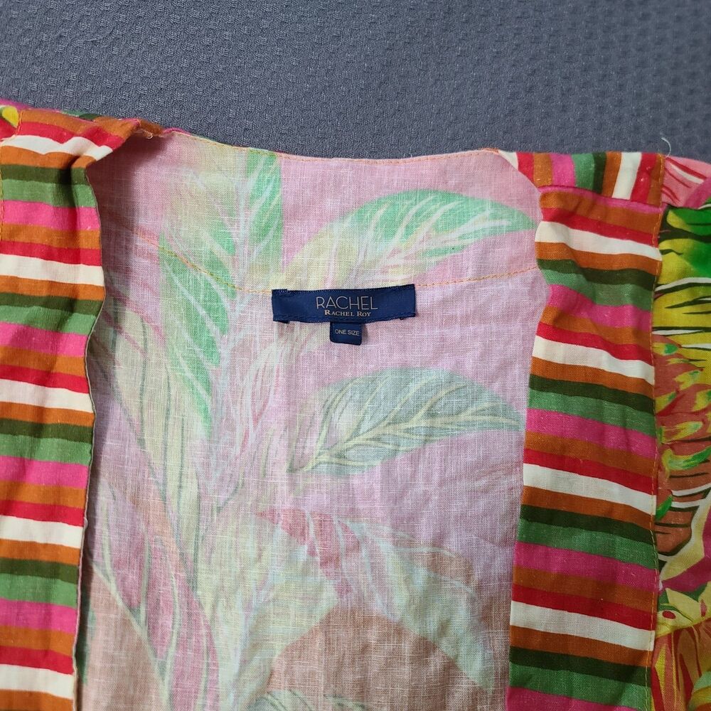 Rachel Roy- Tropical Summer Cover-Up Linen/Rayon Vibrant Kimono style One Size - Picture 3 of 7